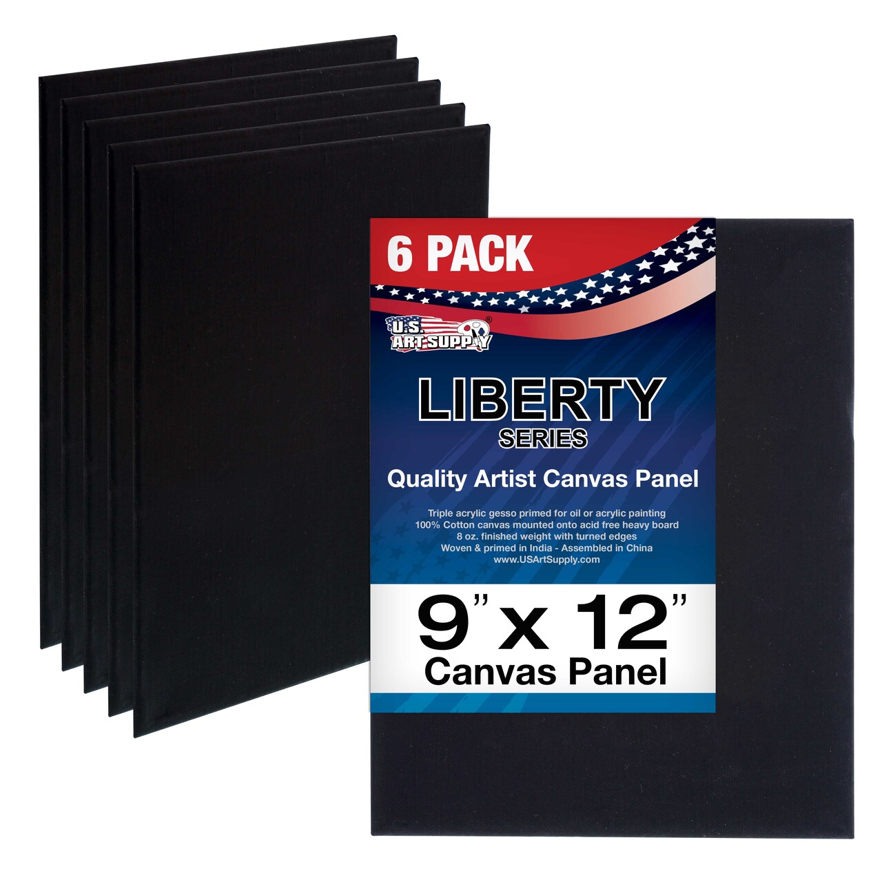 9 X 12 Inch Black Professional Art Canvas Board Panels 6 Pack - 8 Ounce Heavyweight Cotton Acid Free Canvases for Painting Acrylics and Watercolor (1 Case of 6 Single Canvas Painting Panels)